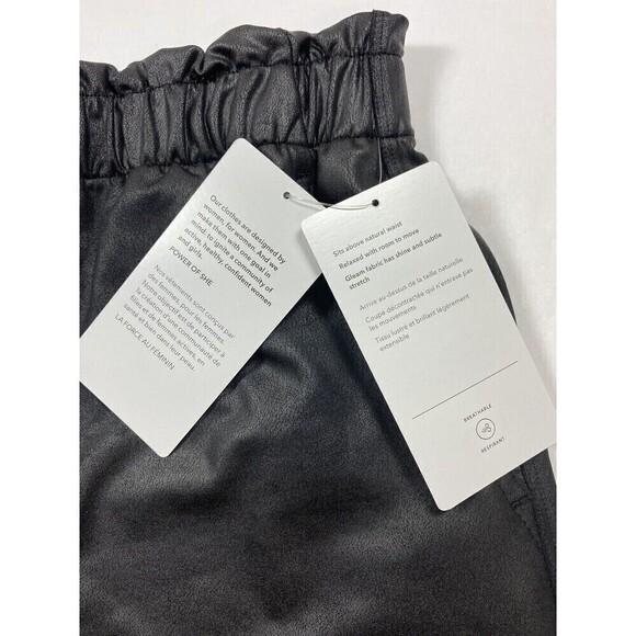 NWT Athleta Gleam Shorts Black Large Relaxed Pull On Elastic Waist Faux Leather - Picture 9 of 15